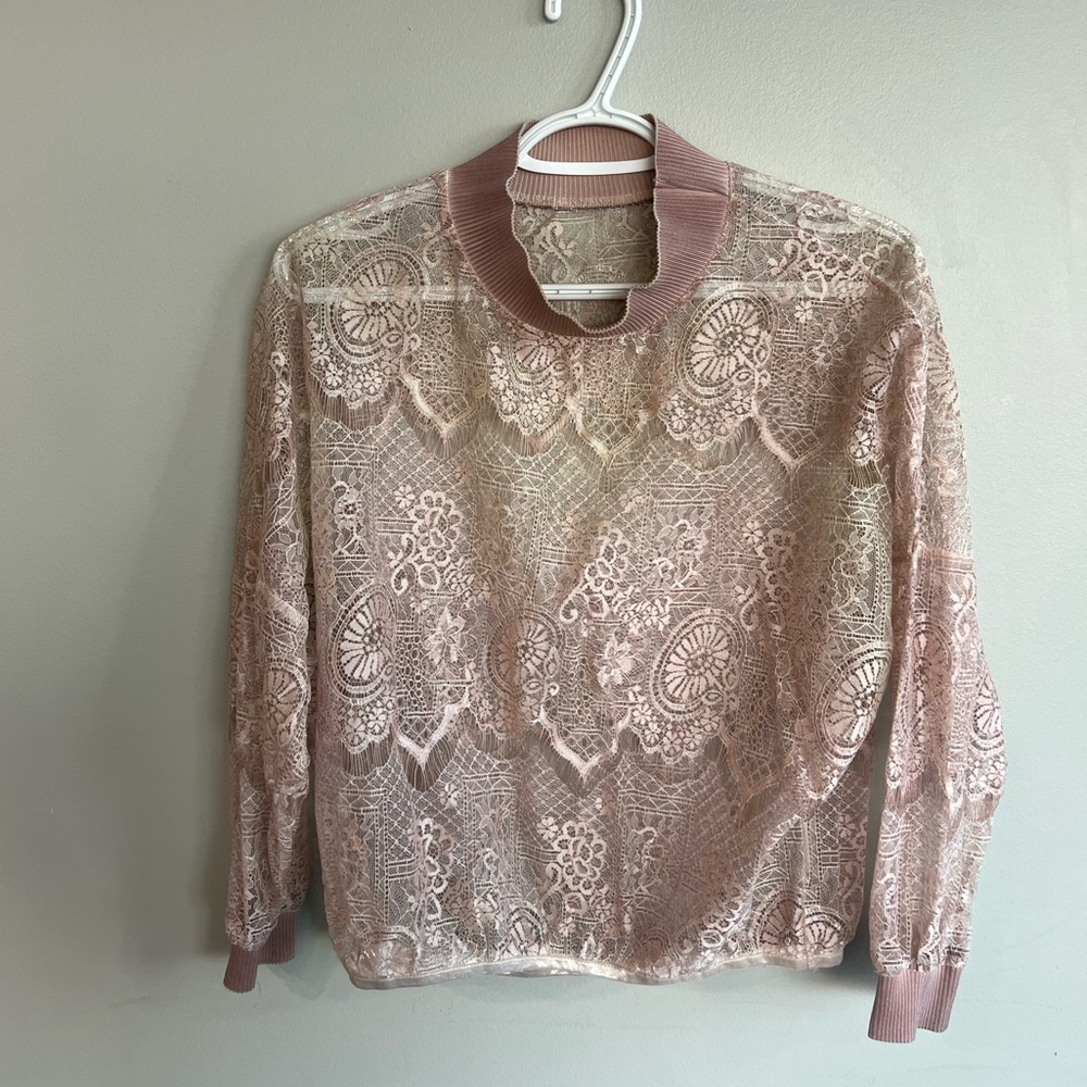 Elegant Vintage Pink Lace Top Elegant Womens - Picture 1 of 9